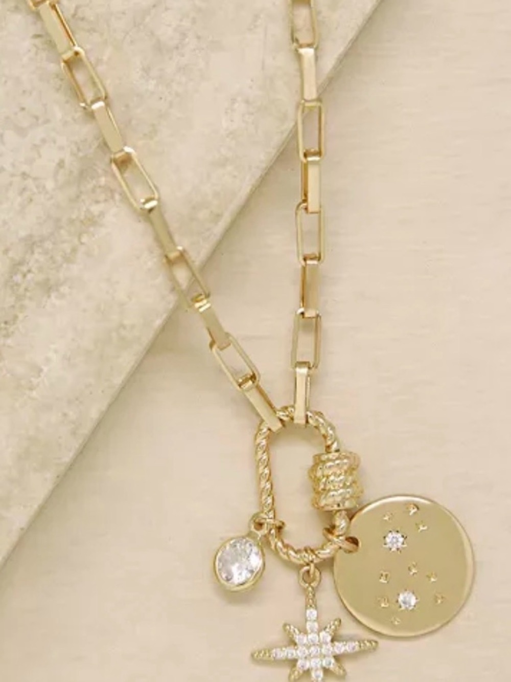 ettika Gold Starburst Crystal & Disc Charm Pendant Necklace